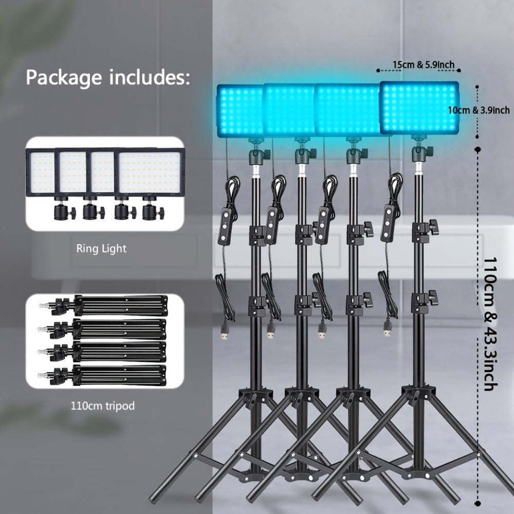 LED Video Light Panel 5600K Dimmable Photography Lighting Kit with Adjustable Tripod Stand & 4 Color RGB Filters for Vlogging Streaming Studio Table Top Photo Video Shooting Content Creator