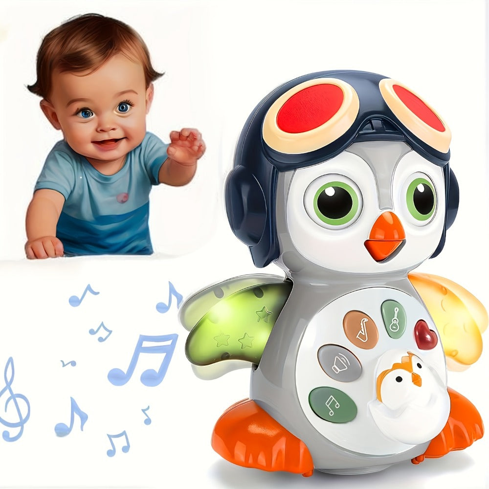 Baby Crawling Penguin Musical Toy with Music, Lights & Movement – Interactive Tummy Time Learning Toy for Infants 6-12 Months, Sensory Light Up Dancing Penguin, Perfect Easter Basket Stuffer & Baby Gift