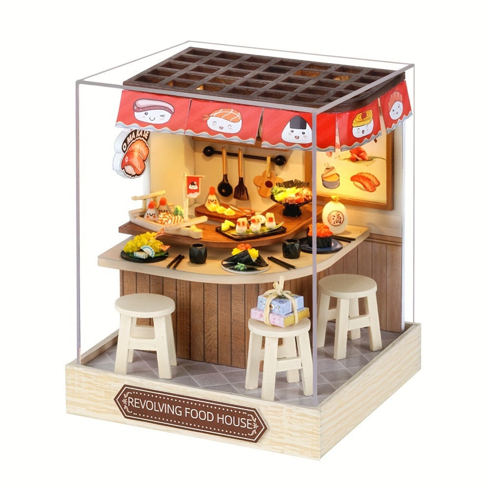DIY Wooden Miniature House Kit with Dust Cover in Three Themes