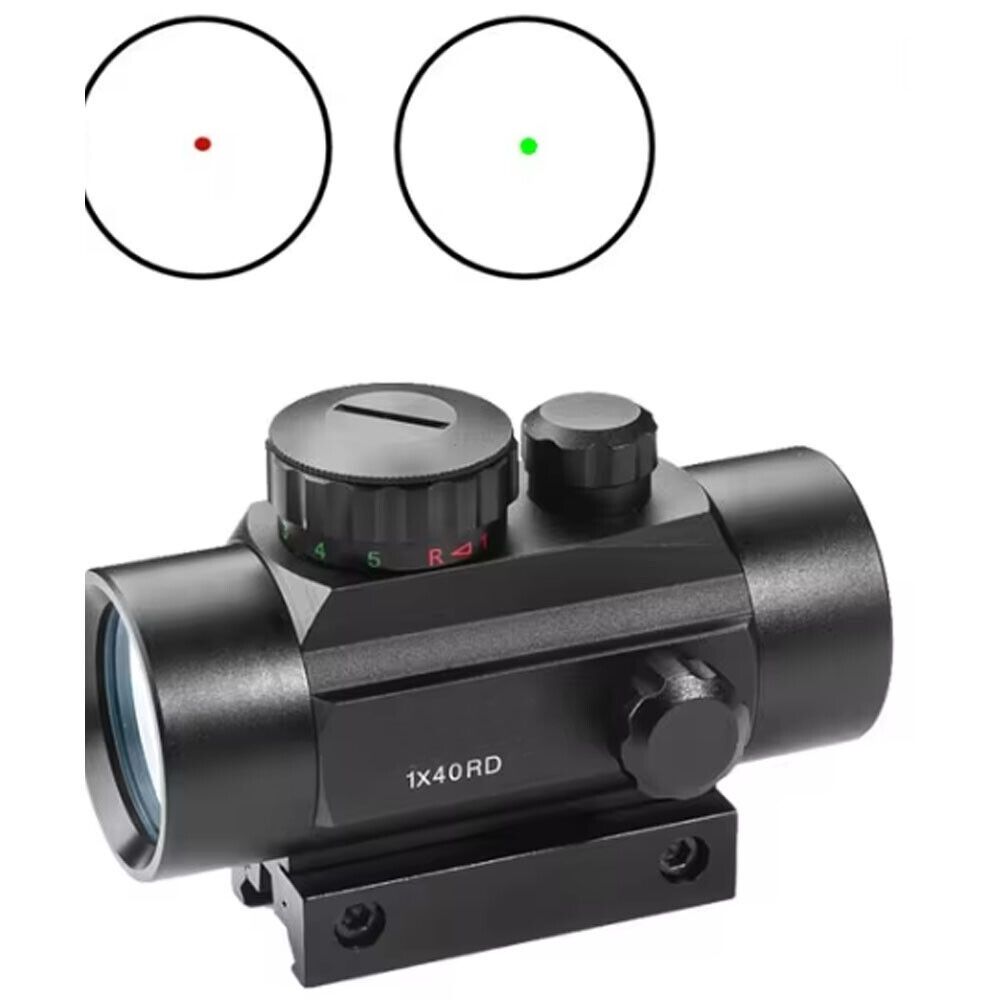 Red Green Dot Sight Scope 1x40 with Picatinny Rail Mount | 2 Reticle Types, Adjustable Brightness for Rifles, Shotguns, Airsoft & Tactical Shooting