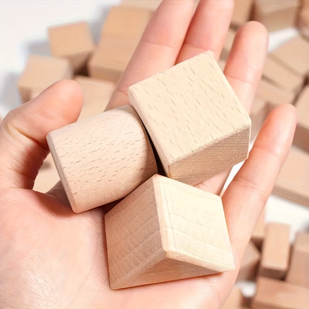 100-Piece Unpainted Beech Wood Building Blocks for Stacking and Sorting