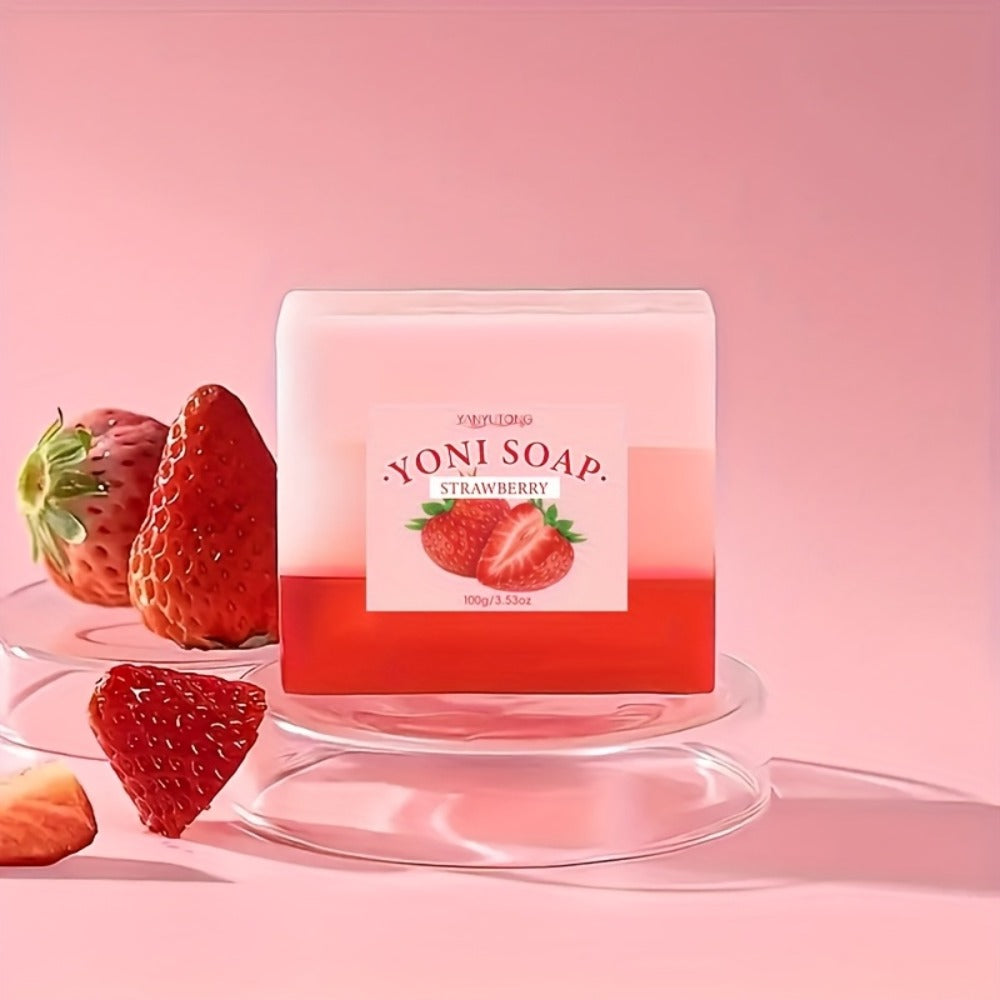 Strawberry Intimate Soap for Women 3-Pack – pH-Balanced Feminine Wash Bar for Gentle Intimate & Body Cleansing | Moisturizing Sensitive Skin Friendly Feminine Hygiene Soap | Refreshing Scent, 100g Each