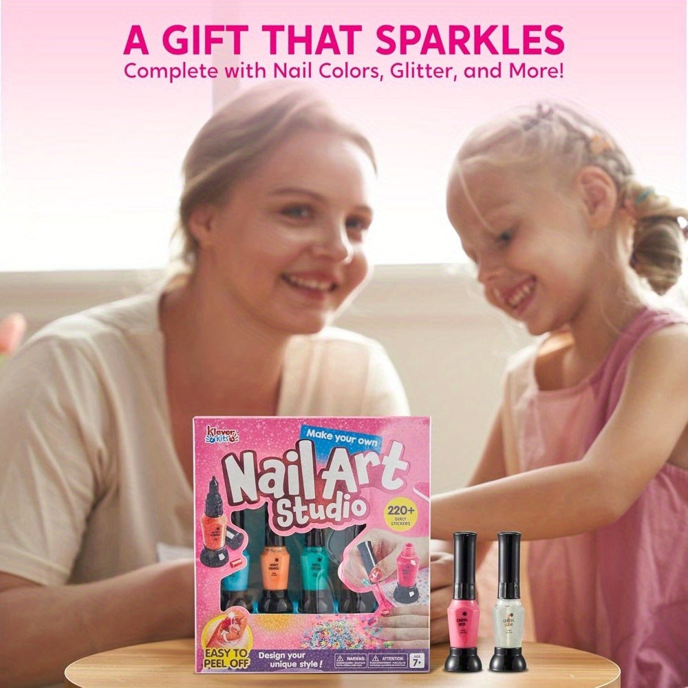 Kids Nail Art Kit with 220+ Stickers, Glitter & Polish Brush Pens