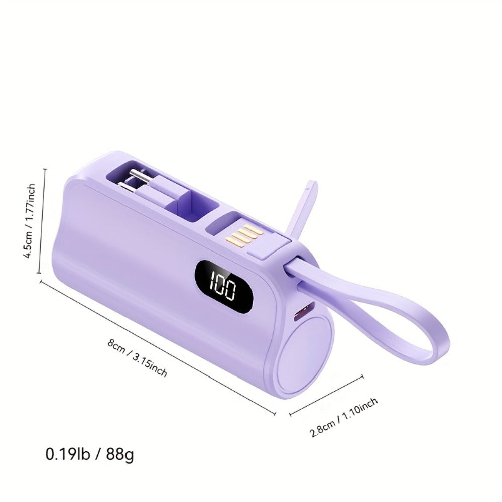 6000mAh 3-in-1 Mini Power Bank with Built-In USB-C & Lightning Cables, 22.5W Fast Charging Portable Charger LCD Display & Phone Stand, Compatible with iPhone Android USB-C Devices – Light Pink Black 2026
