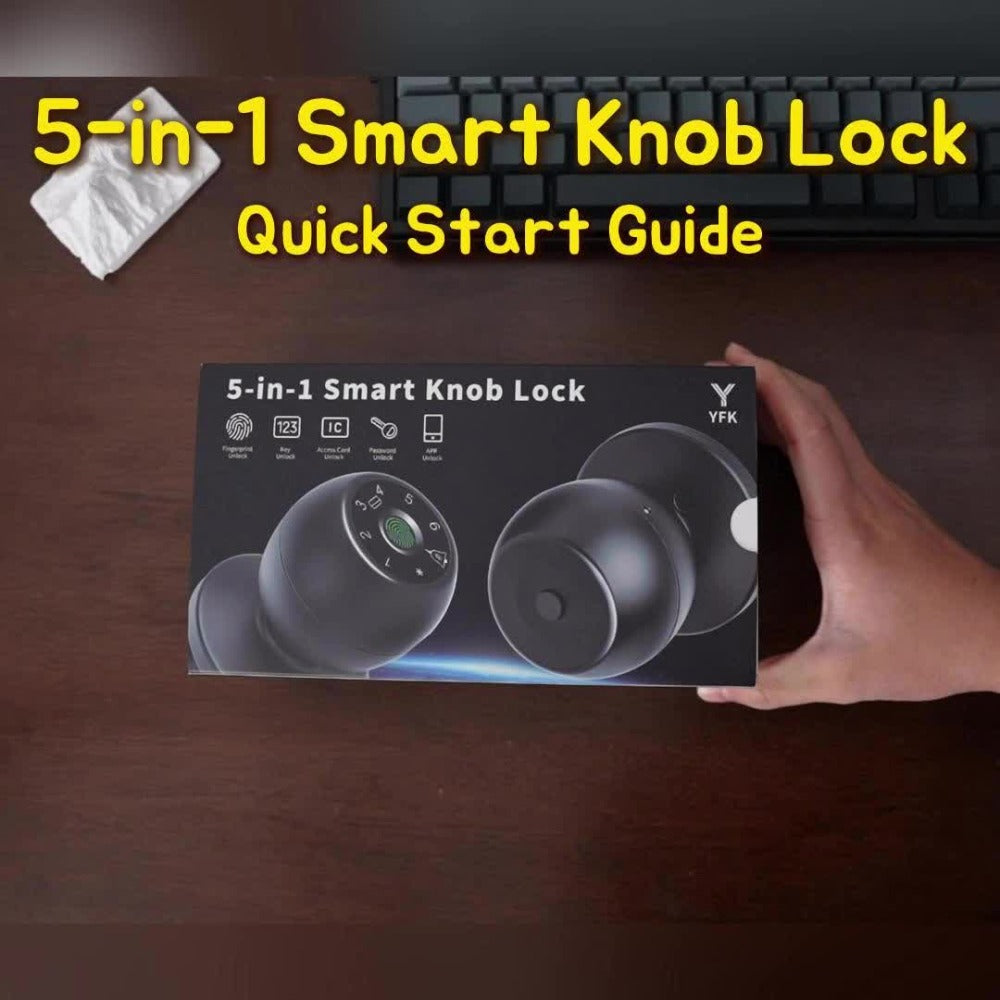 Biometric Handle Lock 5-in-1 Keyless Entry with Fingerprint, App, IC Card, Password & Backup Key – Silent Mode, Anti-Peep Keypad, Electronic Smart Door Handle for Bedroom Apartment Interior Door
