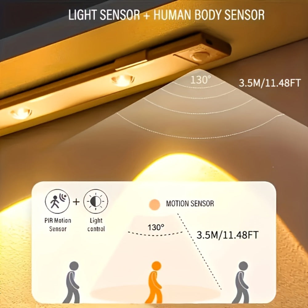Motion Sensor Cabinet LED Strip Light USB Rechargeable 1400mAh - 3 Color Dimmable Wireless PIR Auto On Off 4 Sizes for Kitchen Wardrobe Wine Cabinet Shoe Cabinet Closet Bedroom Night Light