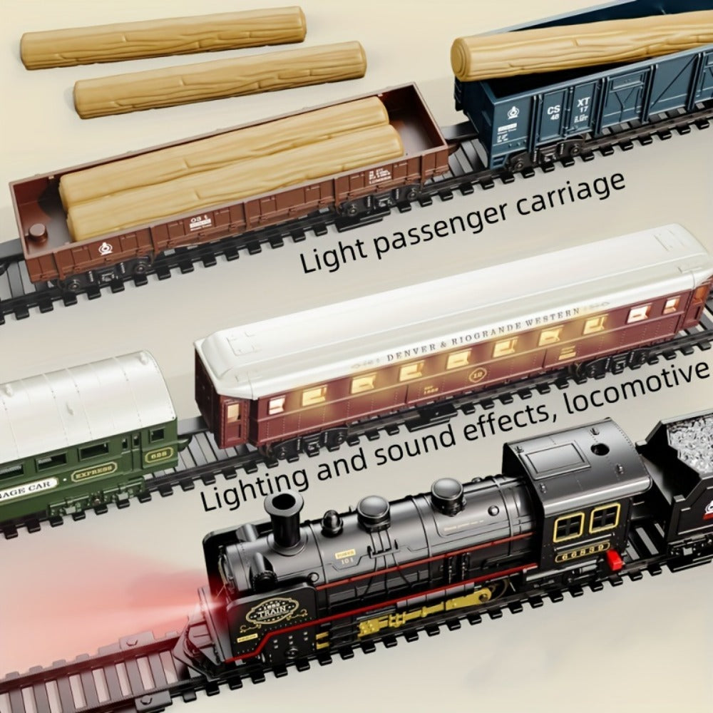 Battery Operated Steam Engine Train Toy Set with Tracks – Electric Locomotive Model for Kids Boys Girls Ages 3+, Classic Black Train, Birthday Christmas Halloween Gift