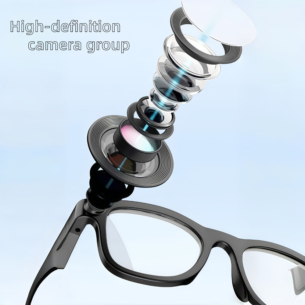 Smart Glasses with Camera 200MP Dual Lens AI POV Recording – Hi-Fi Open-Ear Audio | Touch & Voice Control | Ultra-Long Battery | Cycling Sports Outdoor Photography | Transparent & Black Lenses | Tech Gift