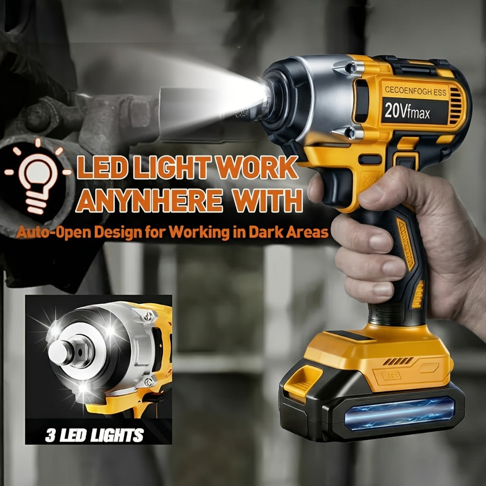 Cordless Impact Wrench 1/2 Inch Brushless – 450N.m 259Ft-lbs High Torque Impact Gun, 3300RPM Variable Speed, 12 Sockets, Fast Charger & Dual Battery Options for Auto Repair & Home Use