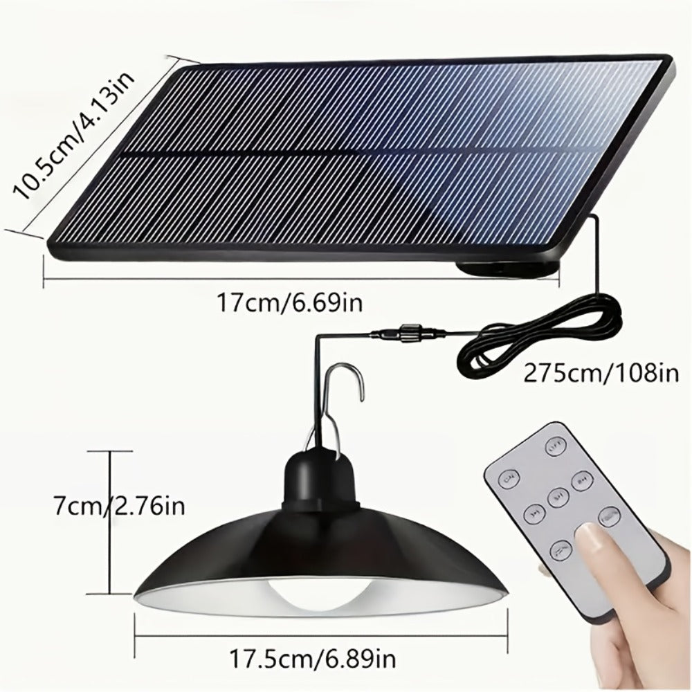 Solar Pendant Light Indoor Outdoor Hanging Light Fixture 3200mAh Rechargeable - 3 Brightness Modes Remote Control 2 LED Bulbs Warm & Cool White for Patio Gazebo Pergola Shed Garage Barn Off-Grid