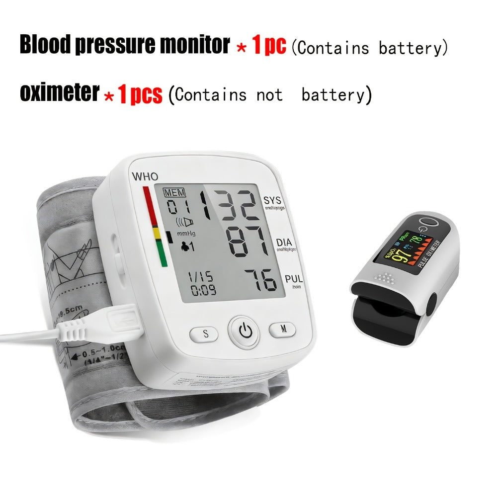 Wrist Blood Pressure Monitor Rechargeable - Digital BP Monitor with Large LCD, Voice Broadcast, 2×99 Memory & USB Charging, Portable Wrist Cuff for Home & Travel, Optional Bundle with Pulse Oximeter