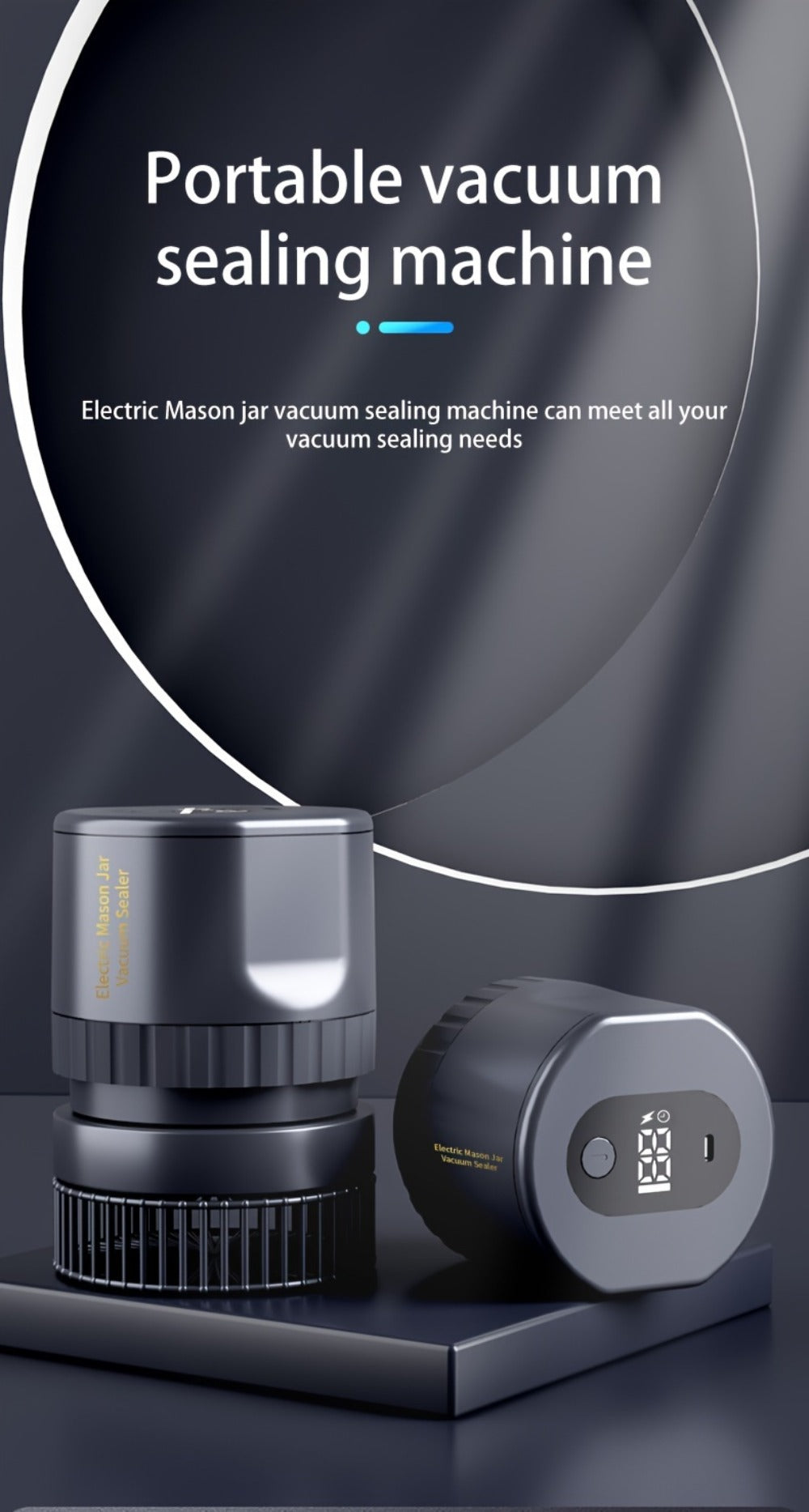 Electric Mason Jar Sealer One-Touch Vacuum Seal - 2025 New Model Automatic Jar Sealer Kit with Wide Mouth & Regular Mouth Lids, Food Storage Vacuum Sealer for Mason Jars, Canning Jar Lid Sealer, Black & White