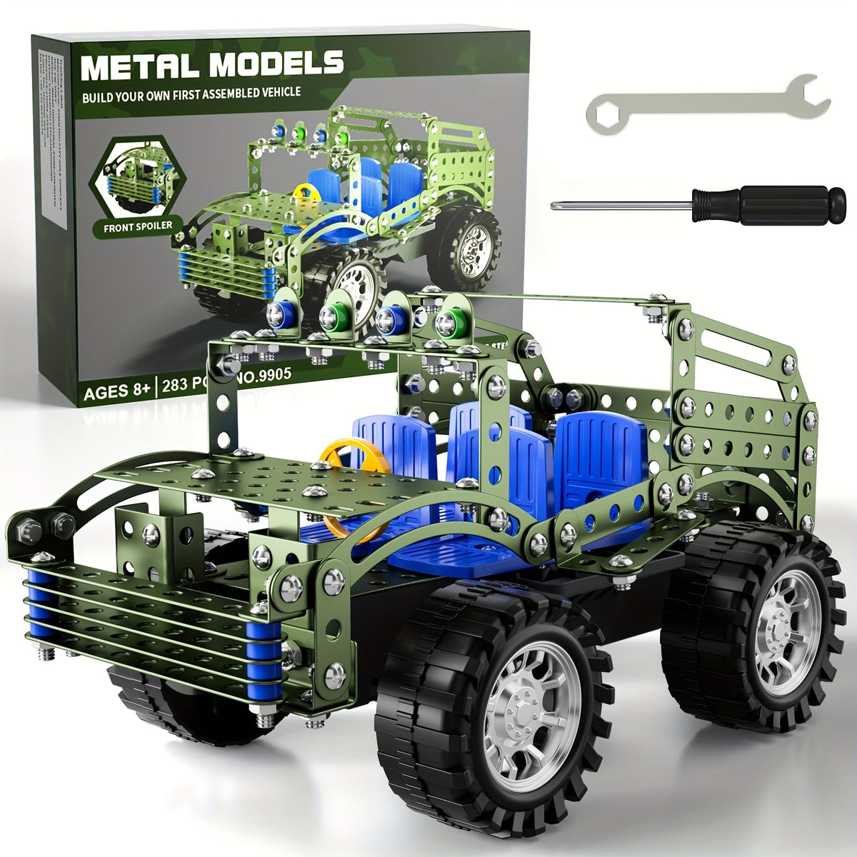 Motorized Model Car Building Kit, 283-287 Pcs with All-Terrain Tires and Openable Hood