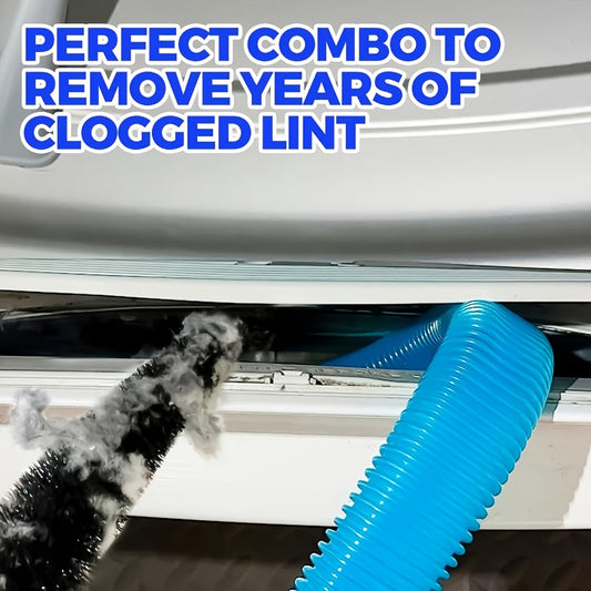 Dryer Vent Cleaning Kit with Flexible Lint Brush and Vacuum Hose Attachments, Blue
