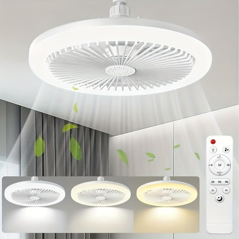 Ceiling Fan Light with Remote Control, Dimmable LED 3000-6500K, 3-Speed Fan, E26 Base, 360° Adjustable Universal Joint, Timed Night Light, Room Decor White & Gray