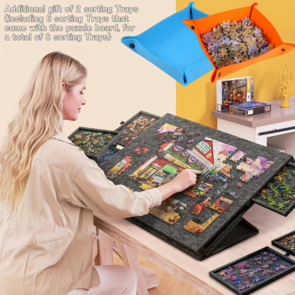 Felt Jigsaw Puzzle Board with 6 Drawers, Adjustable Tilt, Protective Cover & Carry Handle