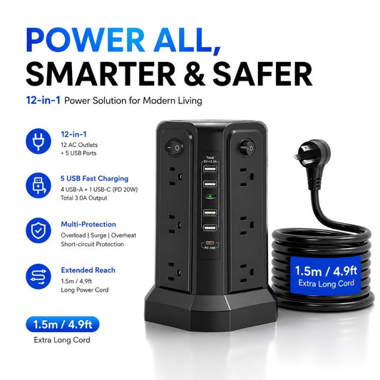 Power Strip Tower with USB Ports for Home Office, Multiple Model Options