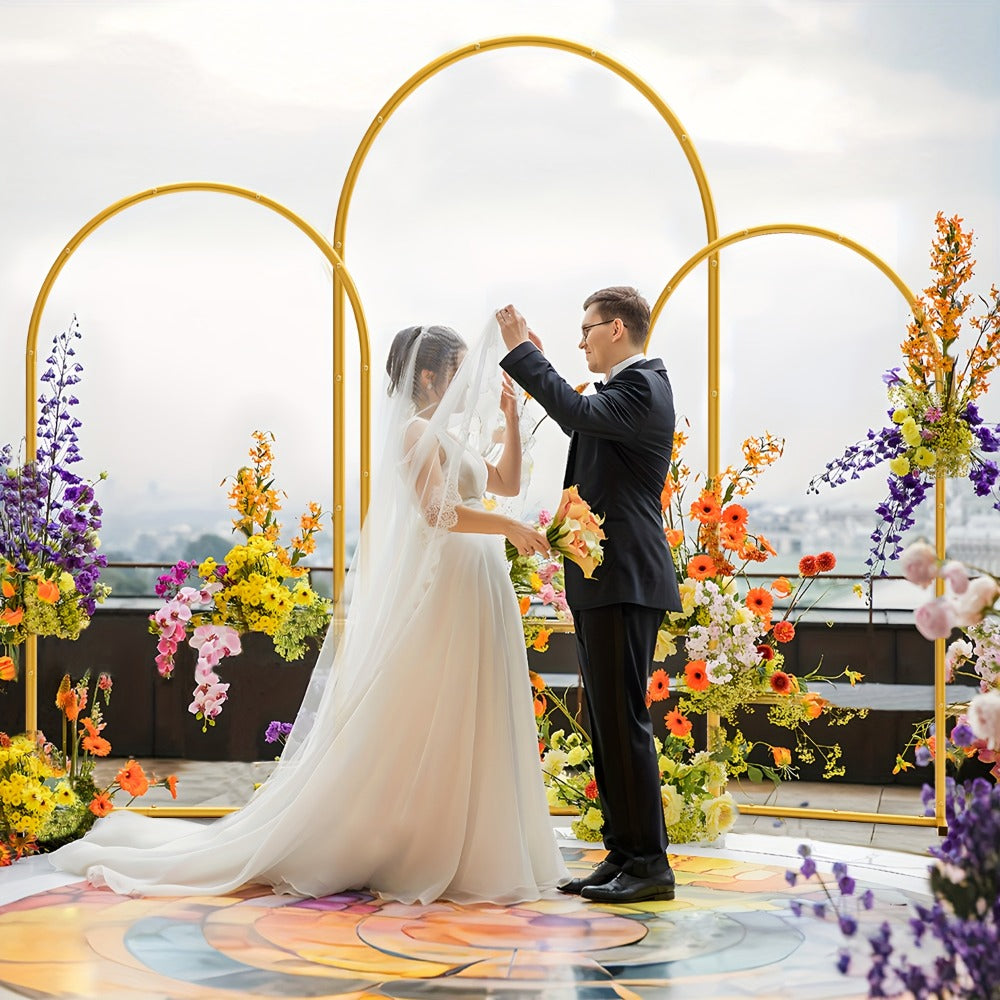 3-Pack Golden Metal Photo Backdrop Arch Set (7.2/6.6/6ft) | Wedding Ceremony Party Frame for Birthday, Graduation, Photography Background Decor, Halloween, Thanksgiving & Christmas Gift