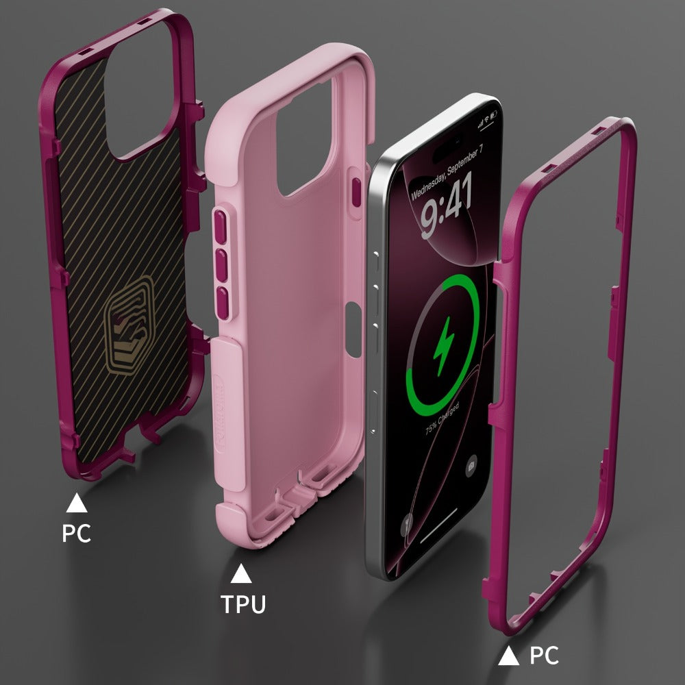 3-Layer Warrior Armor iPhone Case Full Body Shockproof Drop Protection Soft Lining Built-In Dust Plug for iPhone 17 Pro Max 17 Pro 17 Plus 17 16 Pro Max 16 Pro 16 Plus 16 15 Pro Max 15 Pro 15 Plus 15 14 Pro Max 14 Pro 14 Plus 14