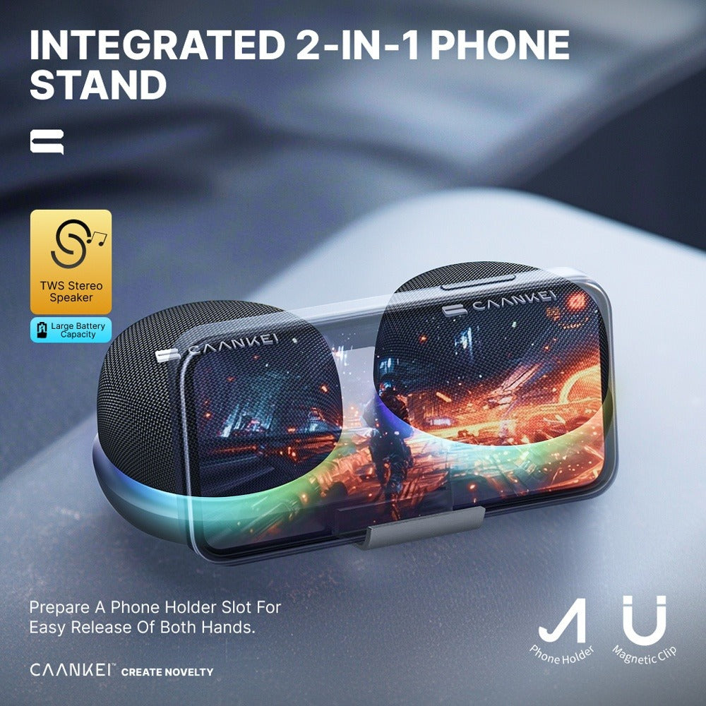 Portable Dual Speaker with Charging Base, 60-Hour Super Long Battery Life, Strong Bass Stereo Surround Sound, Compact Wireless Speaker for Computer Laptop Mobile Phone Desktop Home Office