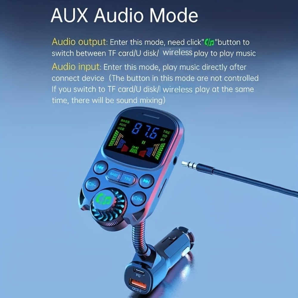 Car FM Transmitter Bluetooth 5.3 with QC3.0 & PD 30W Fast Charging, Hands-Free Car Kit, Bass Boost, 3.5mm AUX Audio Input, MP3 Player – Wireless Car Audio Adapter for iPhone Android