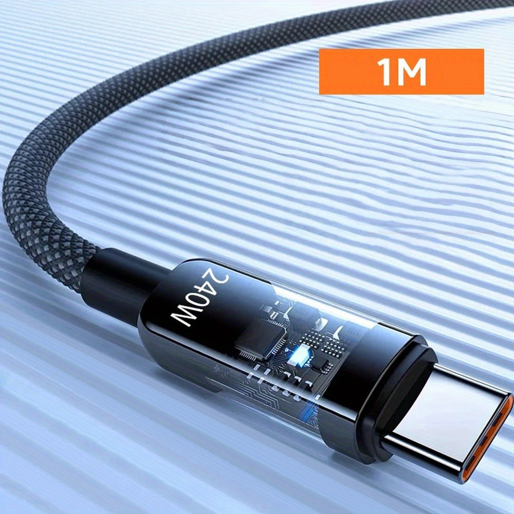 240W USB-A to USB-C Fast Charging Cable Digital Display, Super Fast Charger Cord Compatible with iPhone 15 16, Samsung Galaxy S25 S24, iPad, MacBook, Android Phones & All Type-C Devices