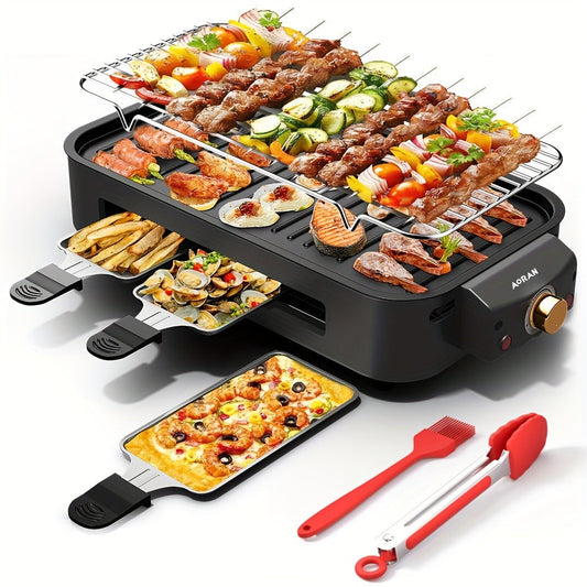 Electric Tabletop BBQ Grill with Adjustable Temperature and Removable Cooking Parts