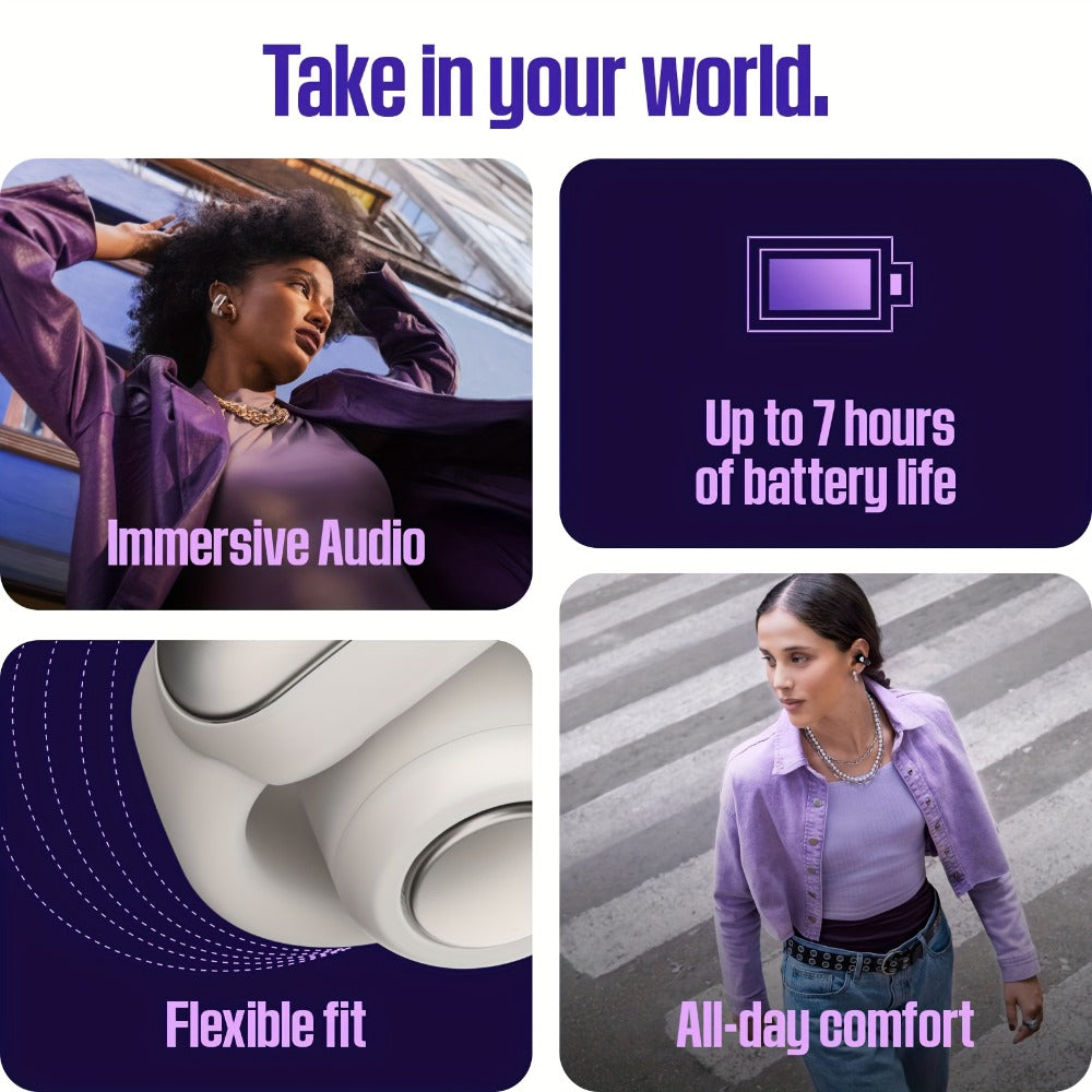 Open Audio Clip-On Earbuds 48-Hour Battery Situational Awareness True Wireless Bluetooth Immersive Sound Limited Edition Chilled Lilac Color