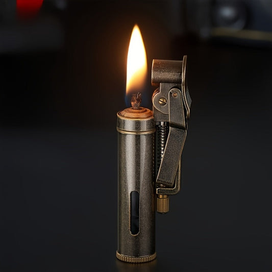 Retro Kerosene Lighter with Flip-Top Cover, Refillable Design and Fuel Not Included