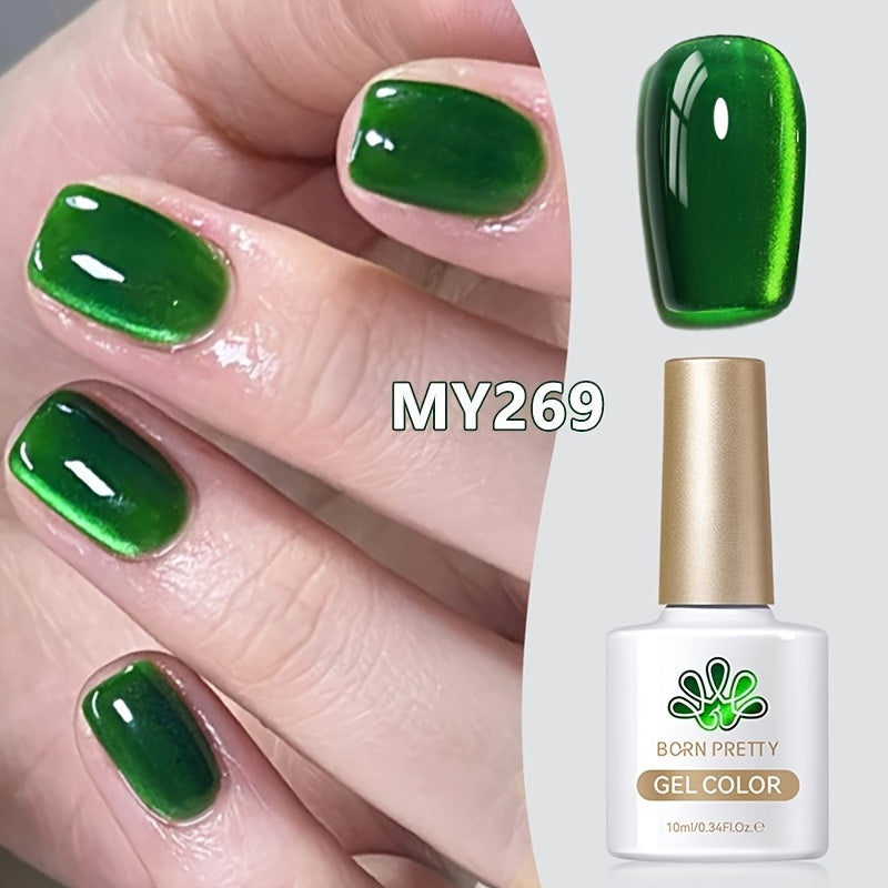 Cat Eye Gel Nail Polish Imperial Green — Magnetic Shimmer Effect Soak Off LED UV Long Lasting 30 Days | BORN PRETTY MY269 Deep Jewel Tone Green Nail Art | DIY Home Salon Manicure 10ml
