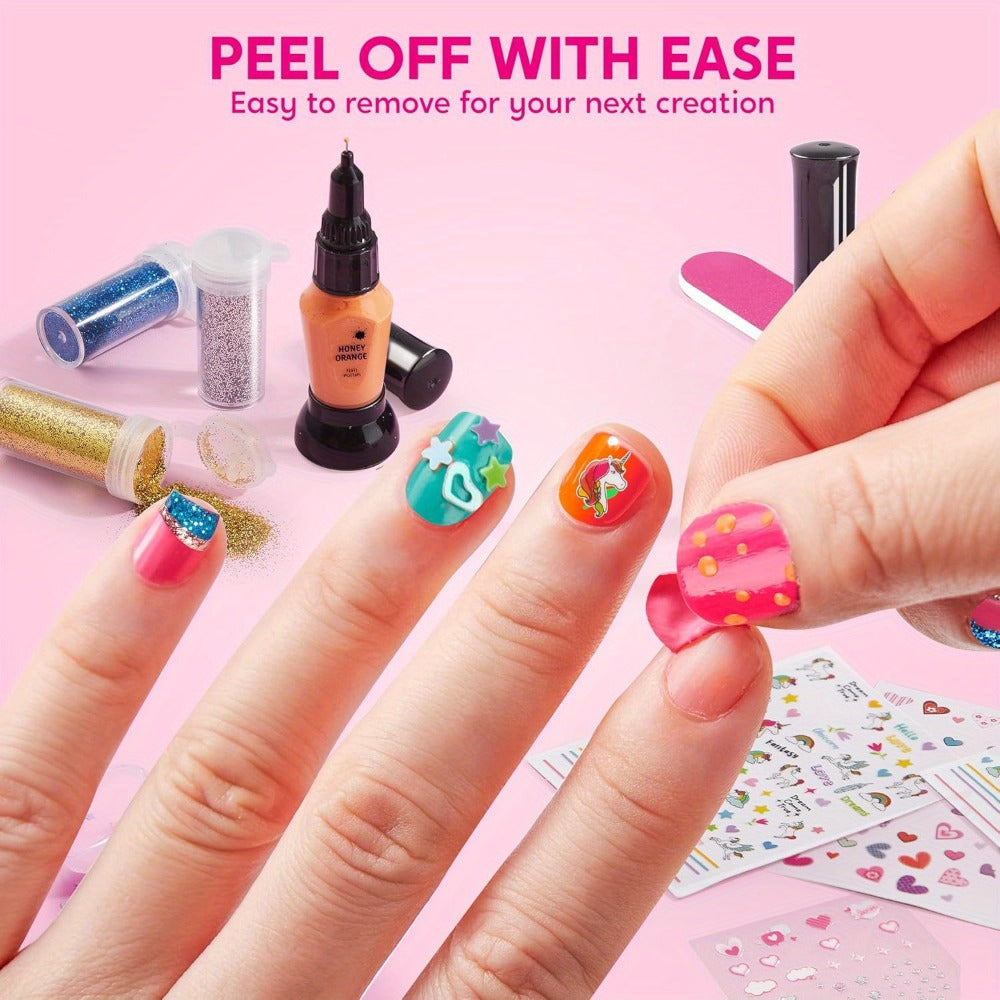 Kids Nail Art Kit with 220+ Stickers, Glitter & Polish Brush Pens