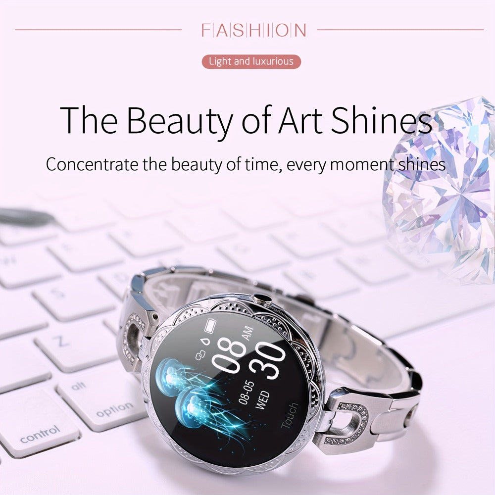Diamond Rhinestone Smartwatch for Women Bling Luxury Chic Design 1.09 Inch Full Touch Screen Calling 100 Sport Modes Step Calorie Heart Rate Sleep Tracker Statement Jewelry Watch Gift for Her Blue