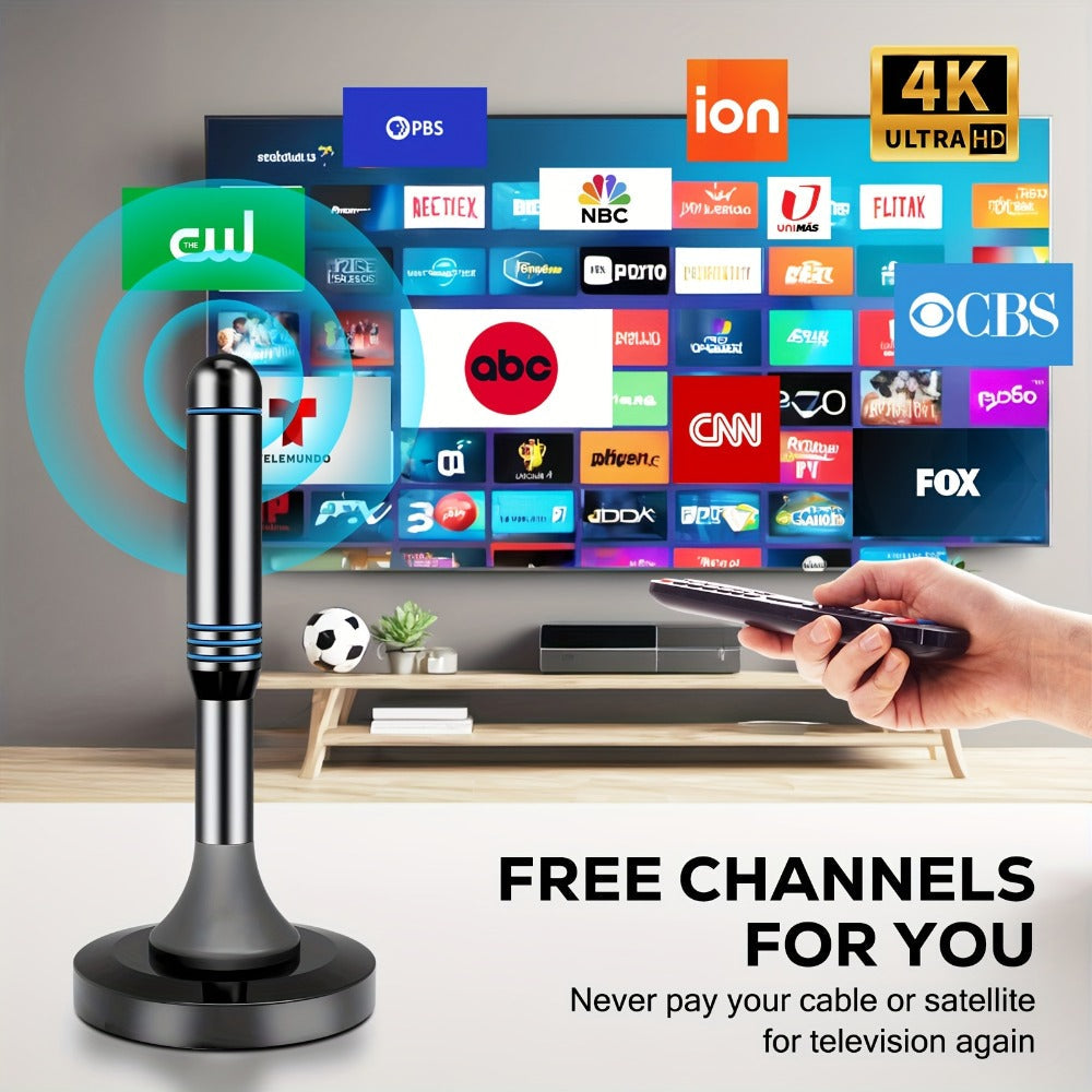 Smart IC Chip TV Antenna with Signal Booster – 4K Ultra HD & 1080P, Omnidirectional Indoor & Outdoor, Weather Resistant, 10FT Coax Cable, Free Local Channels, Works with All Smart TVs & Legacy TVs