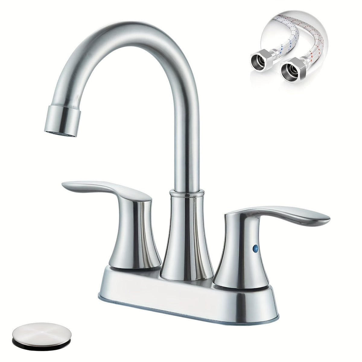 Centerset Bathroom Faucet 2 Handle 4 Inch - Lead-Free Dual Handle Vanity Sink Faucet with Pop-Up Drain & Supply Lines, Brushed Nickel, Matte Black, Oil Rubbed Bronze, Brushed Gold, 2-3 Hole RV Compatible