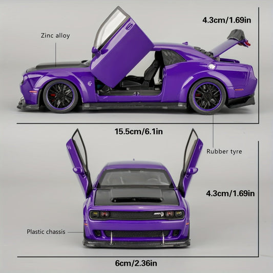 Dodge Hellcat Diecast Car Model, 1:32 Scale Alloy Muscle Car with Opening Doors & Display Base