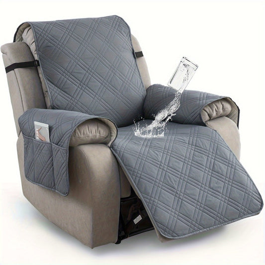 Recliner Chair Cover in Waterproof Quilted Fabric with Side Pocket and Straps