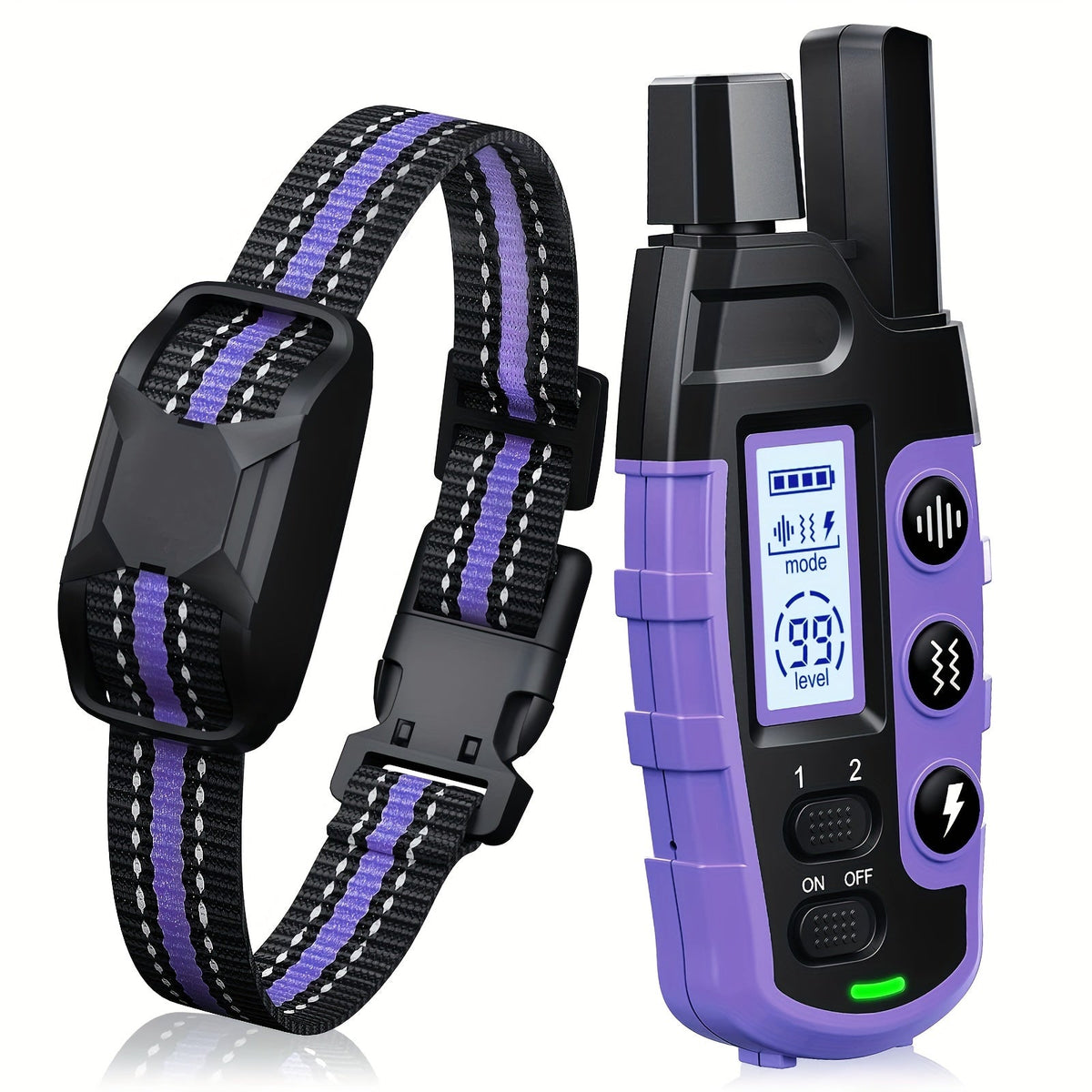 Dog Training Collar with Remote 3300ft Range – Rechargeable E-Collar with Vibration, Static & Beep Modes | Adjustable Nylon Strap for Small to Large Dogs 5–150 lbs | 1 Dog or 2 Dog Options | Purple