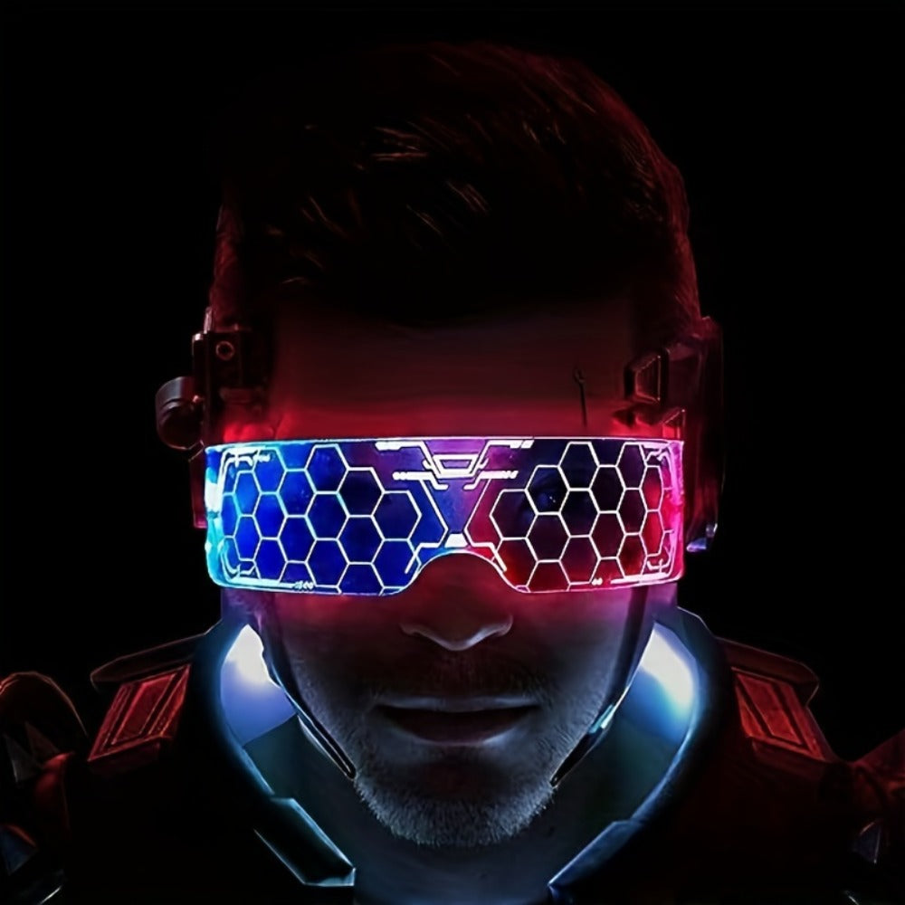 LED Visor Glasses 2 Pack, Cyberpunk Light Up Glasses with 7 Colors and 5 Modes for Parties