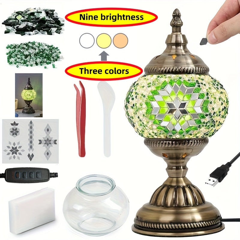 DIY Mosaic Lamp Kit Handmade Glass Table Lamp, Colorful Stained Glass Bedside Night Light with Antique Bronze Base, Decorative Desktop Lamp for Living Room, Bedroom & Home Decor (Multiple Colors)