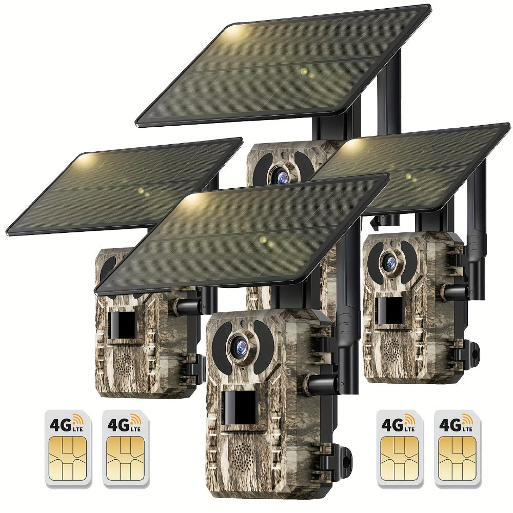 4G LTE Cellular Trail Camera Solar Powered with Night Vision & HD Live View – Built-in SIM Card, 0.2s Trigger Speed, IP65 Waterproof, No WiFi Needed, Hunting & Wildlife Camera