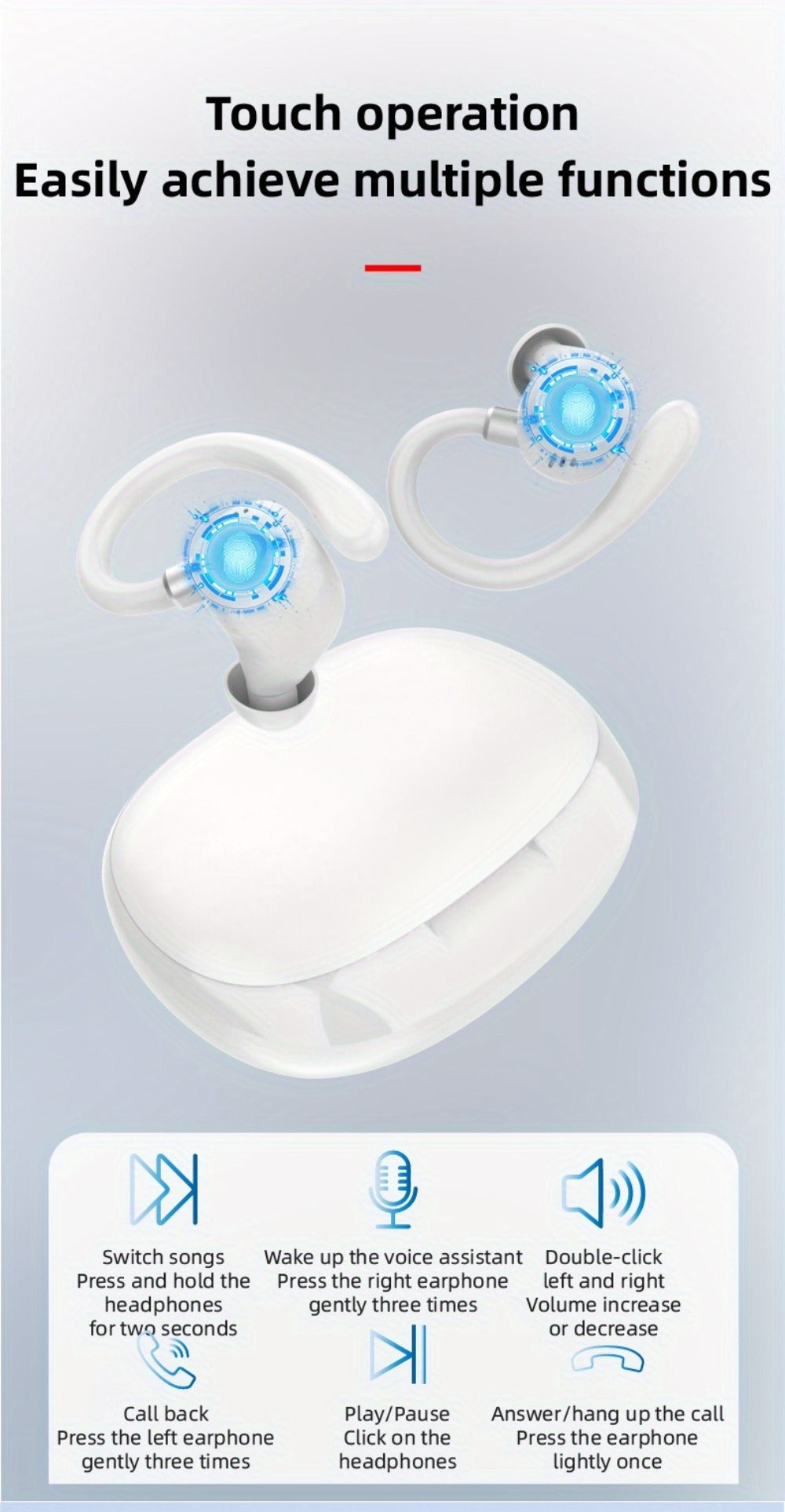 Hi-Fi Stereo Wireless Earbuds LED Digital Display Touch Control Noise Canceling Fast Charging Gaming Sport Headset Lightweight In-Ear Earphones for Commute Gamers iOS Android Black Blue White