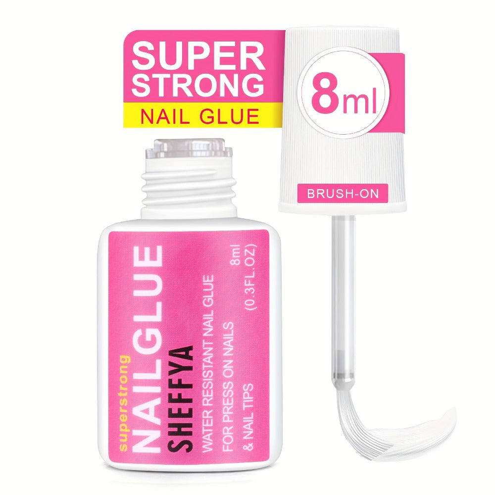 Brush-On Nail Glue Maximum Strength 0.27oz by SHEFFYA – Long-Lasting Mess-Free Precision Applicator for Press-On Nails, Nail Tips & Acrylic Nails, Salon & DIY Home Nail Art, 2pc 5pc 10pc Value Sets