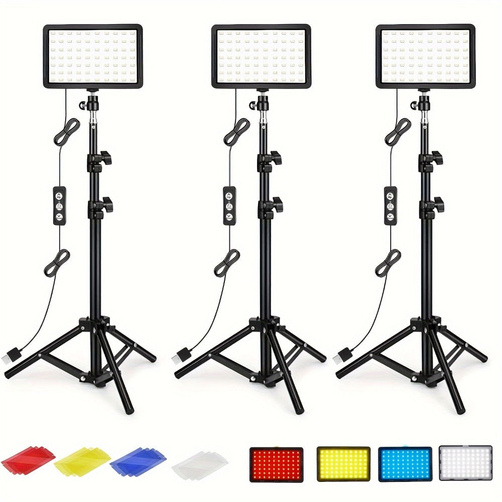 LED Video Fill Light Panel Kit with Tripod Stand & RGB Filters | Dimmable 5600K Studio Light for Vlogging, Photography, Video Streaming & Tabletop Shooting | 2 or 3 Pack