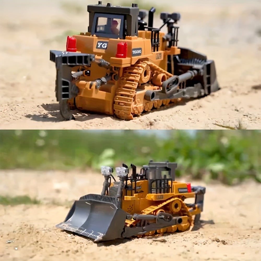 RC Construction Vehicle Toy 2.4GHz Remote Control Excavator Bulldozer Loader with Alloy Metal Cover Lights & Sound Effects – Crawler Tractor Truck for Boys Ages 8+ Birthday Christmas Gift