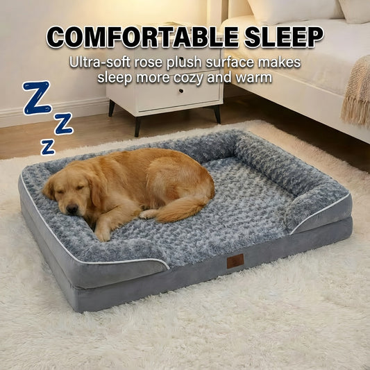 Dog Sofa Bed with C-Shaped Bolster and Removable Washable Cover, Gray, M–XXXL