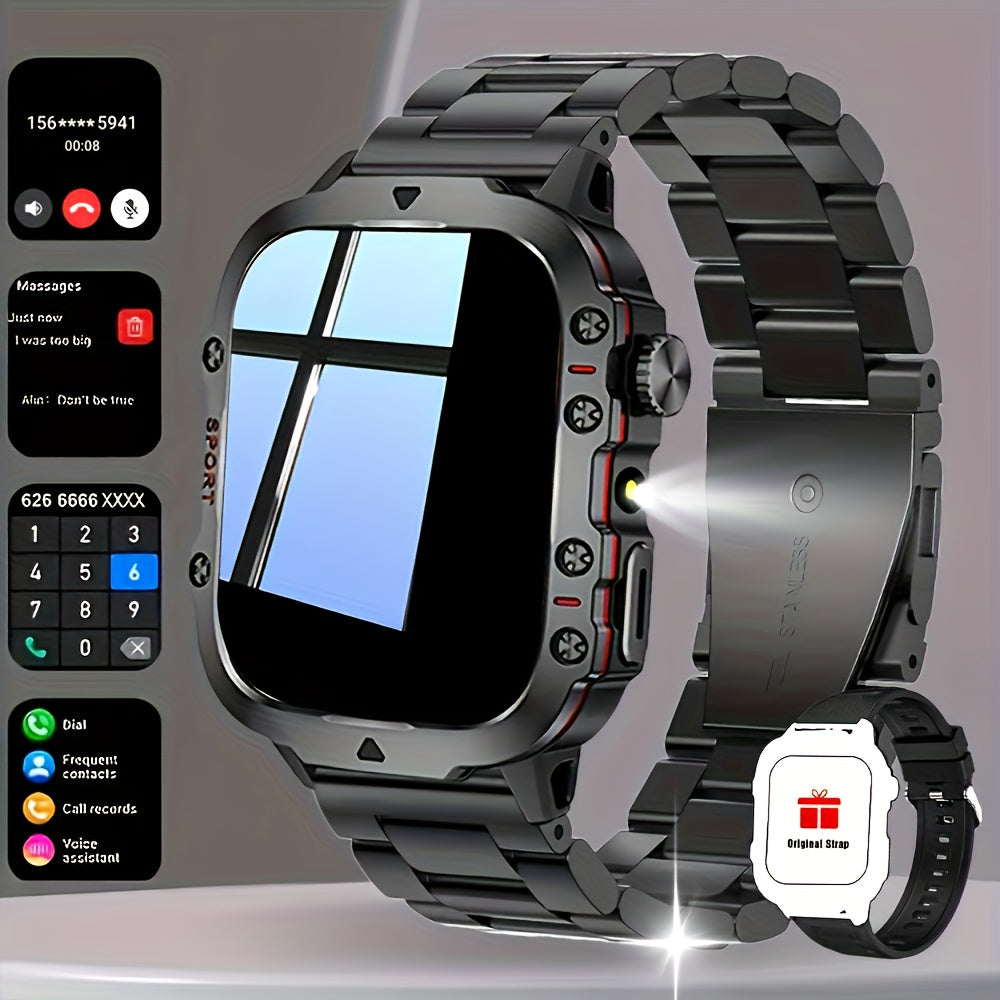 Men's Outdoor Smartwatch 4.6" HD Touch Screen with Wireless Calling & LED Display, USB Charging, Multiple Sport Modes, Heart Rate Activity Tracker, Compatible with iPhone & Android – Black Gold Gift Watch for Men