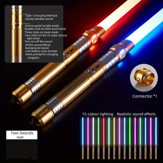 Light-Up Saber Toy with 15 Color Options, Black or Gold, Single or Two-Pack