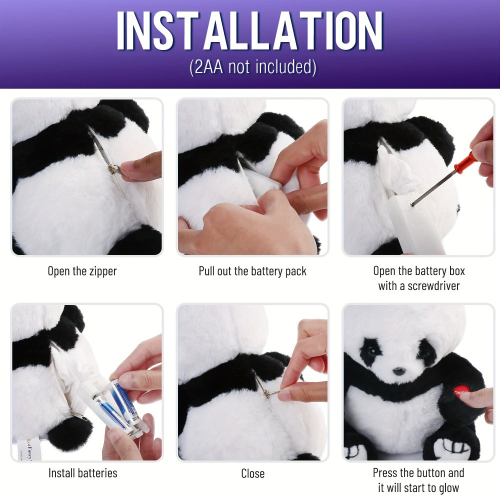 Light Up Panda Stuffed Animal Plush Toy 8 & 12 Inch with LED Glow | Cute Panda Bear Hugging Toy | Birthday Christmas Gift for Kids Boys Girls Home Decor
