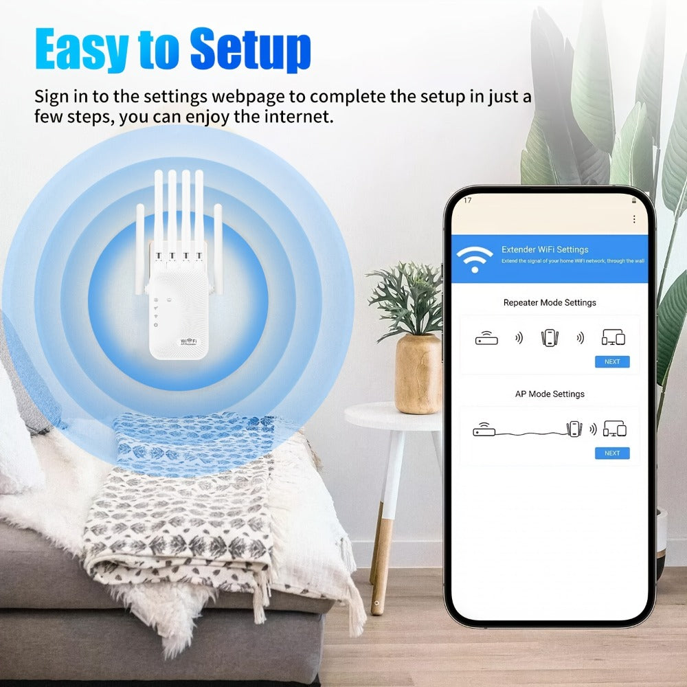 CP3600 WiFi Repeater Signal Booster 2.4GHz Wide Coverage, One-Button WPS Setup, Flexible Antenna Rotation, Adjustable Signal Strength, CISA Certified, Enhanced Stability for Home Office Apartment