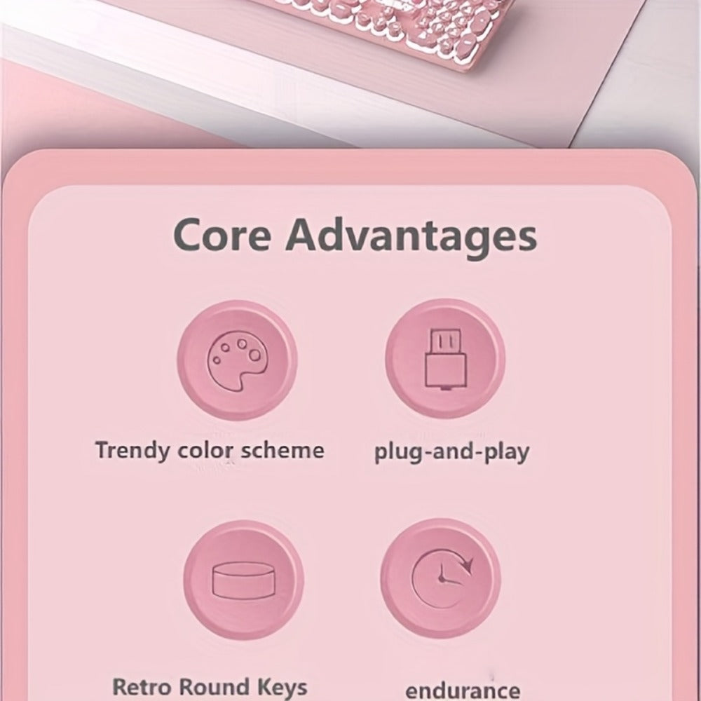 Retro Punk Keyboard and Mouse Set 104 Keys Silent Mechanical Feeling 6D Macro Mouse USB Wired Ergonomic Design for PC Laptop Desktop Gaming Office Home Creative Workstation